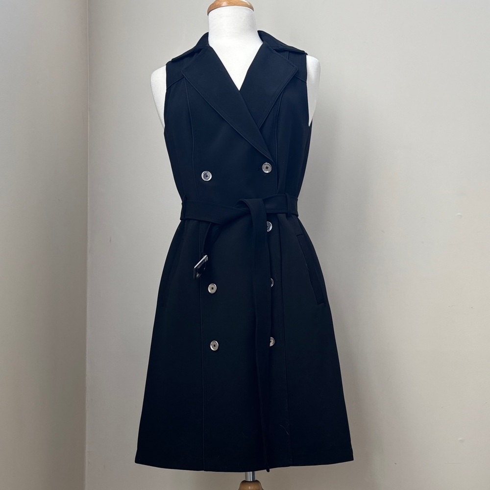 White House Black Market Black Sleeveless Belted Trench Dress - Picture 3 of 9